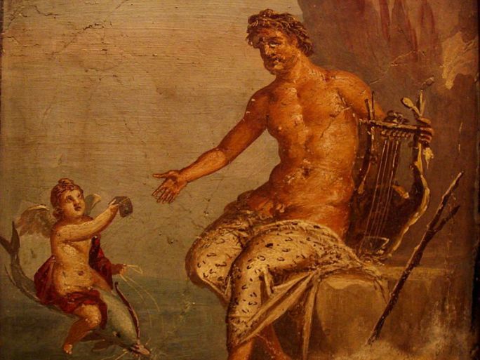Polyphemus receives a love-letter from Galatea, a 1st-century AD fresco from Pompeii. Via Wikimedia Commons. 