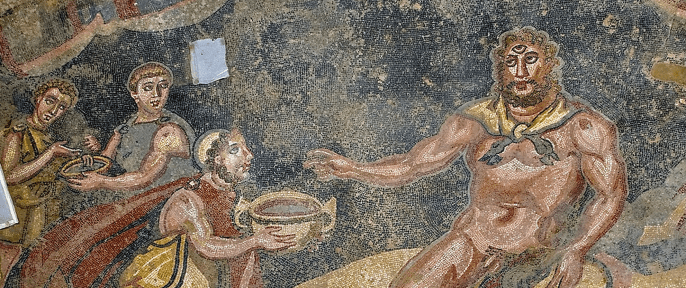 A 4th c. depiction of Polyphemus from the Villa del Casale, Piazza Armerina, Sicily. 