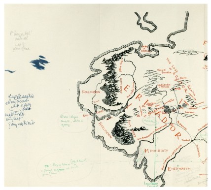 Top left corner of the Tolkien map. (Photo from Blackwell’s Rare Books, Via CityLab). 