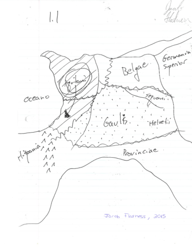 Drawing of Caesar's Bellum Gallicum 1.1 by Jacob Flatness, Classics Major at University of Iowa (With his permission). 